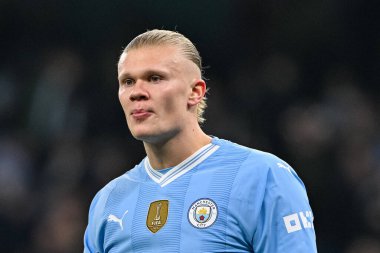 Manchester City ile F.C. arasındaki UEFA Şampiyonlar Ligi karşılaşmasında Manchester City 'den Erling Haaland Kopenhag Etihad Stadyumu, Manchester, İngiltere, 6 Mart 202