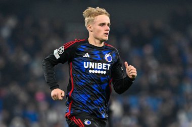 UEFA Şampiyonlar Ligi maçında FC Kopenhag 'dan Victor Froholdt Manchester City ile F.C. Kopenhag Etihad Stadyumu, Manchester, İngiltere, 6 Mart 202