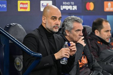 Manchester City ile F.C. arasındaki UEFA Şampiyonlar Ligi karşılaşması öncesinde Manchester City 'nin Pep Guardiola teknik direktörü. Kopenhag Etihad Stadyumu, Manchester, İngiltere, 6 Mart 202
