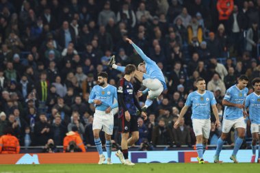 Manchester City 'den Erling Haaland, Manchester City ile F.C. arasındaki UEFA Şampiyonlar Ligi maçında 3-1' lik galibiyet golünü kutluyor. Kopenhag Etihad Stadyumu, Manchester, İngiltere, 6 Mart 202