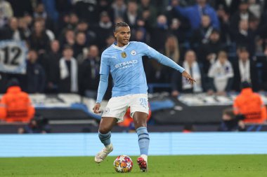 Manchester City ile F.C. arasındaki UEFA Şampiyonlar Ligi maçında Manchester City 'den Manuel Akanji pas attı. Kopenhag Etihad Stadyumu, Manchester, İngiltere, 6 Mart 202