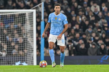 Manchester City ile F.C. arasındaki UEFA Şampiyonlar Ligi maçı sırasında Manchester City 'den Rodri iş başında. Kopenhag Etihad Stadyumu, Manchester, İngiltere, 6 Mart 202