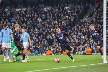 FC Kopenhag 'dan Muhammed Elyounoussi UEFA Şampiyonlar Ligi maçında Manchester City ile F.C. Kopenhag Etihad Stadyumu, Manchester, İngiltere, 6 Mart 202