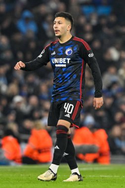 UEFA Şampiyonlar Ligi maçında FC Kopenhag 'dan Roony Bardghji, Manchester City ile F.C. Kopenhag Etihad Stadyumu, Manchester, İngiltere, 6 Mart 202