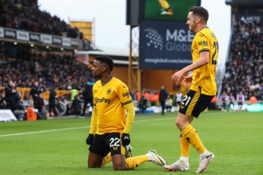 Wolverhampton Wanderers takımından Nlson Semedo, 9 Mart 2024 'te Wolverhampton Wanderers Fulham' a karşı oynanan Premier League maçında 2-0 kazanma golünü kutluyor.