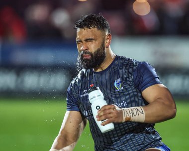 Warrington Wolves 'tan Zane Musgrove, 4. Betfred Süper Lig karşılaşması öncesinde ısınma turunda Hull KR, Warrington Wolves' a karşı Sewell Group Craven Park, Kingston üzerine Hull, Birleşik Krallık, 7 Mart 202