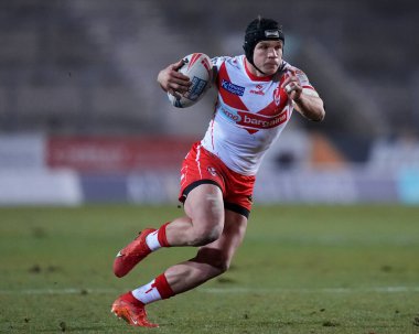 St. Helens 'ten Jonny Lomax, Betfred Süper Lig 4. Raundunda St Helens, Salford Red Devils' e karşı, St Helens Stadyumu, 8 Mart 202