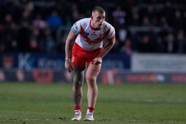 St. Helens 'den Jake Wingfield, Betfred Süper Lig 4. Raundunda St Helens - Salford Red Devils maçı sırasında Wicked Stadyumu, St Helens, Birleşik Krallık, 8 Mart 202