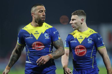 Warrington Wolves 'tan Paul Vaughan, 7 Mart 202' de İngiltere 'nin Hull kentindeki Sewell Group Craven Park' ta oynanan 4. Betfred Süper Lig karşılaşmasında Warrington Wolves 'tan George Williams' a sesleniyor.
