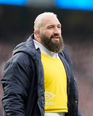 İngiltere 'den Joe Marler, 9 Mart 202' de Twickenham, Twickenham Stadyumu 'nda oynanan 2024 Guinness 6 Milletler maçında ısındı.