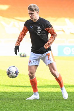 Blackpool 'dan George Byers, 9 Mart 202' de Bloomfield Road, Blackpool 'da oynanan Blackpool-Portsmouth maçı öncesinde oynanan maç öncesi ısınma maçında...