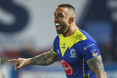 Paul Vaughan of Warrington Wolves during pre match warm up ahead of the Betfred Super League Round 4 match Hull KR vs Warrington Wolves at Sewell Group Craven Park, Kingston upon Hull, United Kingdom, 7th March 202 clipart