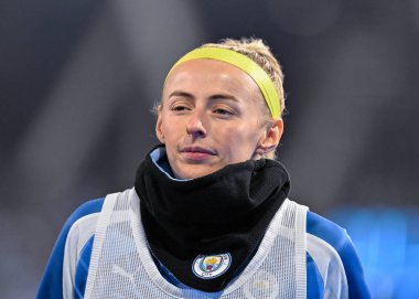 Manchester City Women, 7 Mart 202 'de Joie Stadyumu' nda Manchester City Women - Chelsea FC Women maçında bayanlar FA Kadınlar Ligi Kupası yarı final karşılaşması öncesinde ısınıyor.