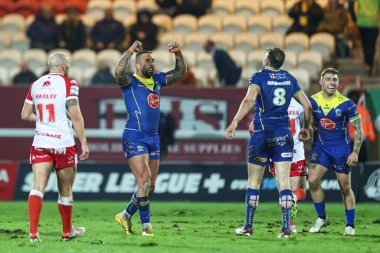 Paul Vaughan of Warrington Wolves celebrates during the Betfred Super League Round 4 match Hull KR vs Warrington Wolves at Sewell Group Craven Park, Kingston upon Hull, United Kingdom, 7th March 202 clipart