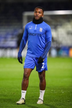 Birmingham City 'den Ethan Laird 12 Mart 202' de Birmingham City, Birmingham 'da Middlesbrough' a karşı oynanan maç öncesi ısınma maçında