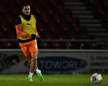 Blackpool 'dan Oliver Norburn, Sky Bet Ligi 1 maçı öncesinde Northampton Town' a karşı Northampton Stadyumu, Northampton, İngiltere, 12 Mart 202