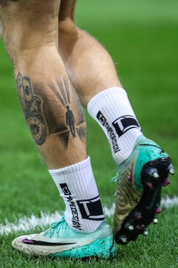 Leg tattoos of Riley McGree of Middlesbrough during the Sky Bet Championship match Birmingham City vs Middlesbrough at St Andrews, Birmingham, United Kingdom, 12th March 2024 clipart