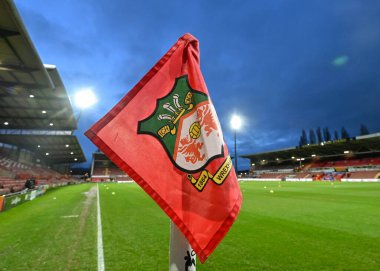 Maçtan önce SToK Cae Ras 'ın genel görünümü, 12 Mart 202 tarihinde Wrexham-Harrogate Town maçında SToK Cae Ras, Wrexham, İngiltere