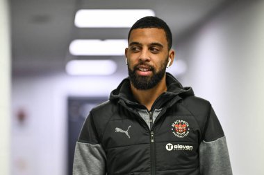 Blackpool 'dan CJ Hamilton, 12 Mart 202' de İngiltere 'nin Northampton Stadyumu' nda Northampton Town 'a karşı Blackpool Sky Bet 1 maçı öncesinde geldi.