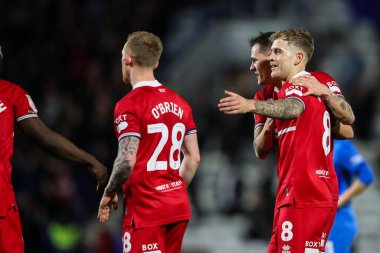 Middlesbrough 'dan Riley McGree, Birmingham City' nin 12 Mart 202 'de St Andrews, Birmingham' da Middlesbrough 'a karşı oynadığı Sky Bet Şampiyonası maçında 0-1 kazanma hedefini kutluyor.
