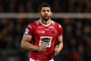 Salford Red Devils 'den Kallum Watkins 5. Betfred Süper Lig karşılaşmasında Salford Red Devils' e karşı Wigan Warriors Salford Community Stadyumu, Eccles, İngiltere, 14 Mart 202