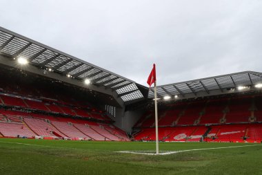 Anfield, Liverpool 'da Liverpool' a karşı 14 Mart 202 'de oynanan UEFA Avrupa Ligi karşılaşması öncesinde Anfield' in genel bir görüşü.