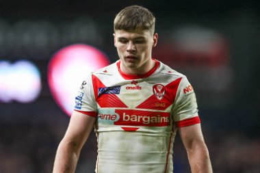 St. Helens 'den Jack Welsby 15 Mart 202' de Headingley Stadyumu 'nda oynanan 5. Betfred Süper Lig karşılaşmasında Leeds Gergedan St. Helens' e karşı.