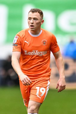 Blackpool takımından Shayne Lavery, Wigan Athletic 'e karşı Blackpool maçında Wigan Stadyumu, Wigan, İngiltere, 16 Mart 202