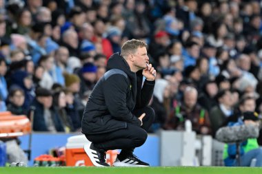 Newcastle United 'ın Eddie Howe teknik direktörü, 16 Mart 202 tarihinde Birleşik Krallık Etihad Stadyumu' nda Manchester City ile Newcastle United maçının finali sırasında