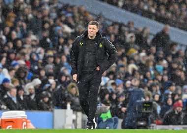 Newcastle United 'ın Eddie Howe teknik direktörü, 16 Mart 202 tarihinde Birleşik Krallık Etihad Stadyumu' nda Manchester City ile Newcastle United maçının finali sırasında
