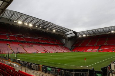 Anfield, Liverpool 'da Liverpool' a karşı 14 Mart 202 'de oynanan UEFA Avrupa Ligi karşılaşması öncesinde Anfield' in genel bir görüşü.