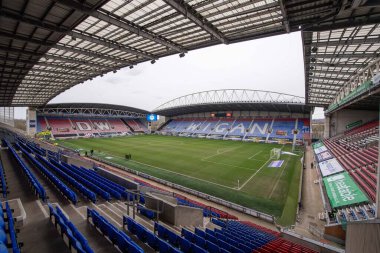 Wigan Atletizm Ligi 1 'de Wigan Atletizm Ligi' nin Wigan Atletizm Ligi 'ne karşı oynadığı Wigan Atletizm Ligi maçının Wigan Stadyumu, Wigan, İngiltere' de genel bir görüntüsü.