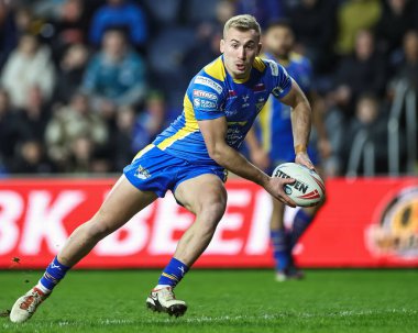 Leeds Rhinos takımından Jarrod OConnor 15 Mart 2024 'te Leeds Stadyumu' nda oynanan Betfred Süper Lig 5. Round karşılaşmasında Leeds Gergedan St. Helens 'e karşı.