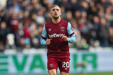 West Ham United 'dan Jarrod Bowen Premier Lig karşılaşmasında West Ham United, Aston Villa' ya karşı Londra Stadyumu, 17 Mart 202
