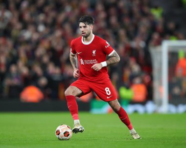 Liverpool 'dan Dominik Szoboszlai, UEFA Avrupa Ligi maçı sırasında Anfield, Liverpool, İngiltere' de Liverpool - Sparta Prag maçında, 14 Mart 202