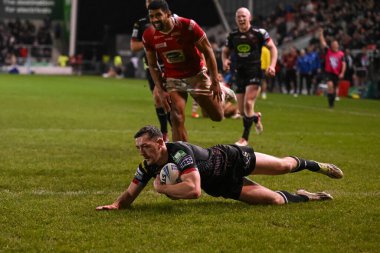 Jake Wardle of Wigan Warriors goes over for a try during the Betfred Super League Round 5 match Salford Red Devils vs Wigan Warriors at Salford Community Stadium, Eccles, United Kingdom, 14th March 202 clipart