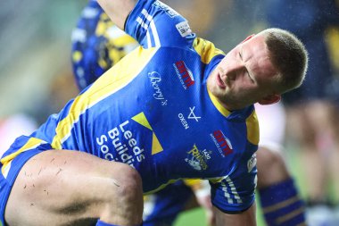 Leeds Gergedan takımından Mikolaj Oledzki, 15 Mart 202 'de Headingley Stadyumu' nda oynanan Betfred Süper Lig 5. Raundu öncesinde ısınma turunda Leeds Gergedan 'a karşı St Helens maçında