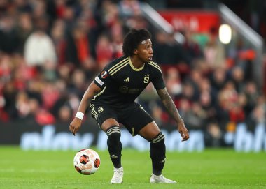 Sparta Praha Atletizm Kulübü 'nden Angelo Preciado, UEFA Avrupa Ligi karşılaşmasında Liverpool ile Sparta Prag Anfield, Liverpool, Birleşik Krallık' ta 14 Mart 202 'de karşı karşıya geldi.