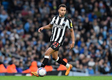 Newcastle United takımından Jacob Murphy, 16 Mart 202 tarihinde Etihad Stadyumu 'nda Manchester City' nin Newcastle United 'a karşı oynadığı final maçı sırasında sahada.