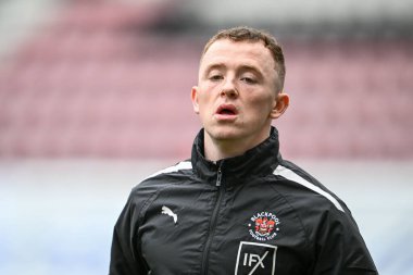 Blackpool 'dan Shayne Lavery 16 Mart 202' de İngiltere 'nin Wigan şehrinde oynanan Wigan Atletizm ve Blackpool maçında oynanan maç öncesi ısınma maçında
