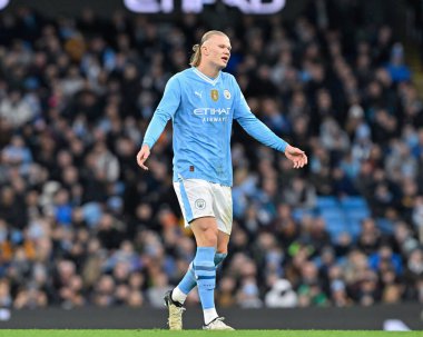 Manchester City 'den Erling Haaland, 16 Mart 202 tarihinde Birleşik Krallık Etihad Stadyumu' nda Manchester City ile Newcastle United arasındaki son karşılaşma sırasında