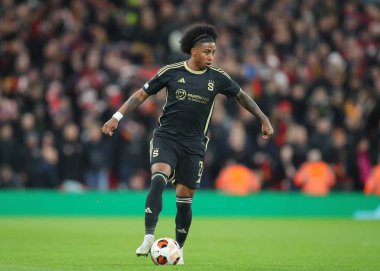 Sparta Praha Atletizm Kulübü 'nden Angelo Preciado, UEFA Avrupa Ligi karşılaşmasında Liverpool ile Sparta Prag Anfield, Liverpool, Birleşik Krallık' ta 14 Mart 202 'de karşı karşıya geldi.