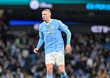 Manchester City 'den Erling Haaland, 16 Mart 202 tarihinde Birleşik Krallık Etihad Stadyumu' nda Manchester City ile Newcastle United arasındaki son karşılaşma sırasında