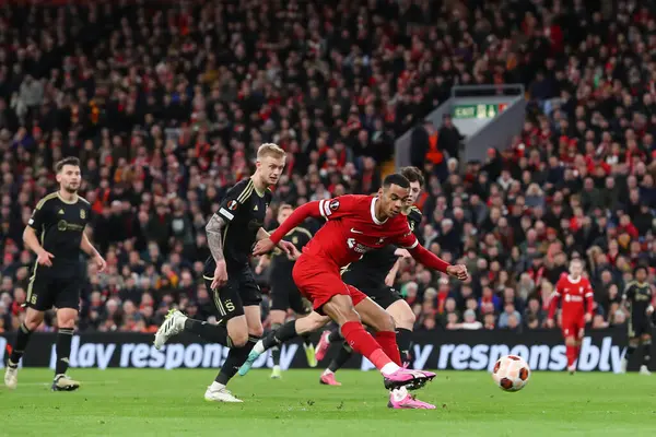 Cody Gakpo Liverpool Shoots Goal Uefa Europa League Match Liverpool — Stock Photo, Image