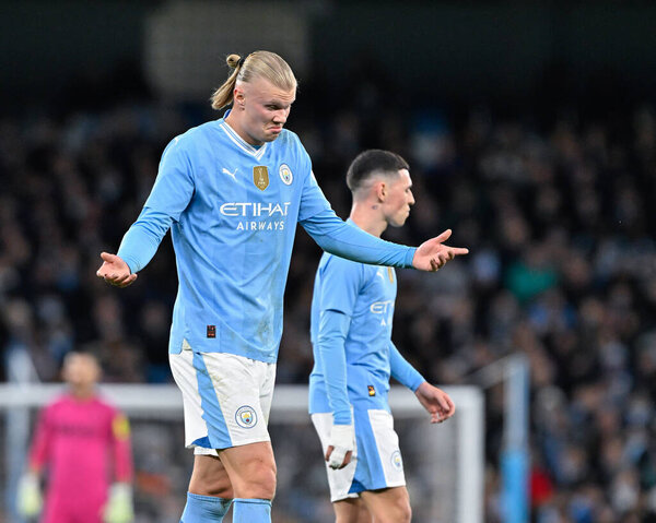 Эрлинг Халанд из "Манчестер Сити", во время четвертьфинала Кубка Эмиратов Манчестер Сити - Ньюкасл Юнайтед на стадионе "Этихад", Манчестер, Великобритания, 16 марта 202 года