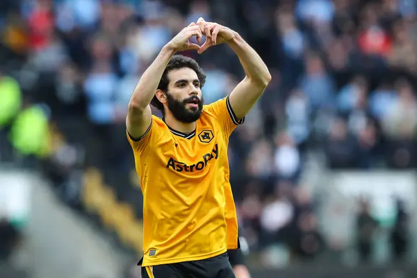 stock image Rayan At-Nouri of Wolverhampton Wanderers celebrates his goal to make it 1-1 during the Emirates FA Cup Quarter- Final match Wolverhampton Wanderers vs Coventry City at Molineux, Wolverhampton, United Kingdom, 16th March 2024