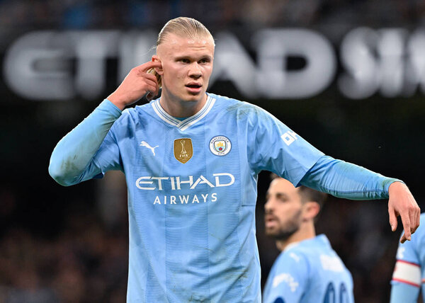 Erling Haaland of Manchester City, during the Emirates FA Cup Quarter- Final match Manchester City vs Newcastle United at Etihad Stadium, Manchester, United Kingdom, 16th March 202