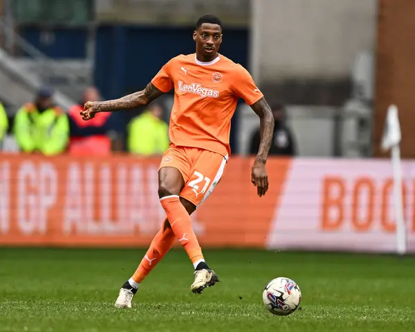 stock image Marvin Ekpiteta of Blackpool in action during the Sky Bet League 1 match Wigan Athletic vs Blackpool at DW Stadium, Wigan, United Kingdom, 16th March 202