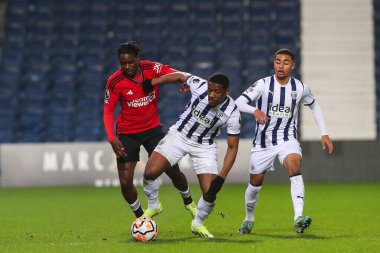 Jovan Malcom of West Bromwich Albion tackles Habeeb Ogunneye of Manchester United during the Premier League 2 U23 match West Bromwich Albion vs Manchester United at The Hawthorns, West Bromwich, United Kingdom, 18th March 202 clipart