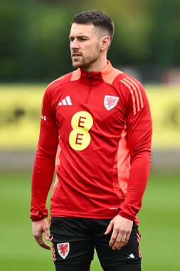 Galler 'den Aaron Ramsey, 20 Mart 202' de Vale Resort Eğitim Merkezi 'nde Galler' de yapılacak açık antrenman öncesinde ısınma turunda.